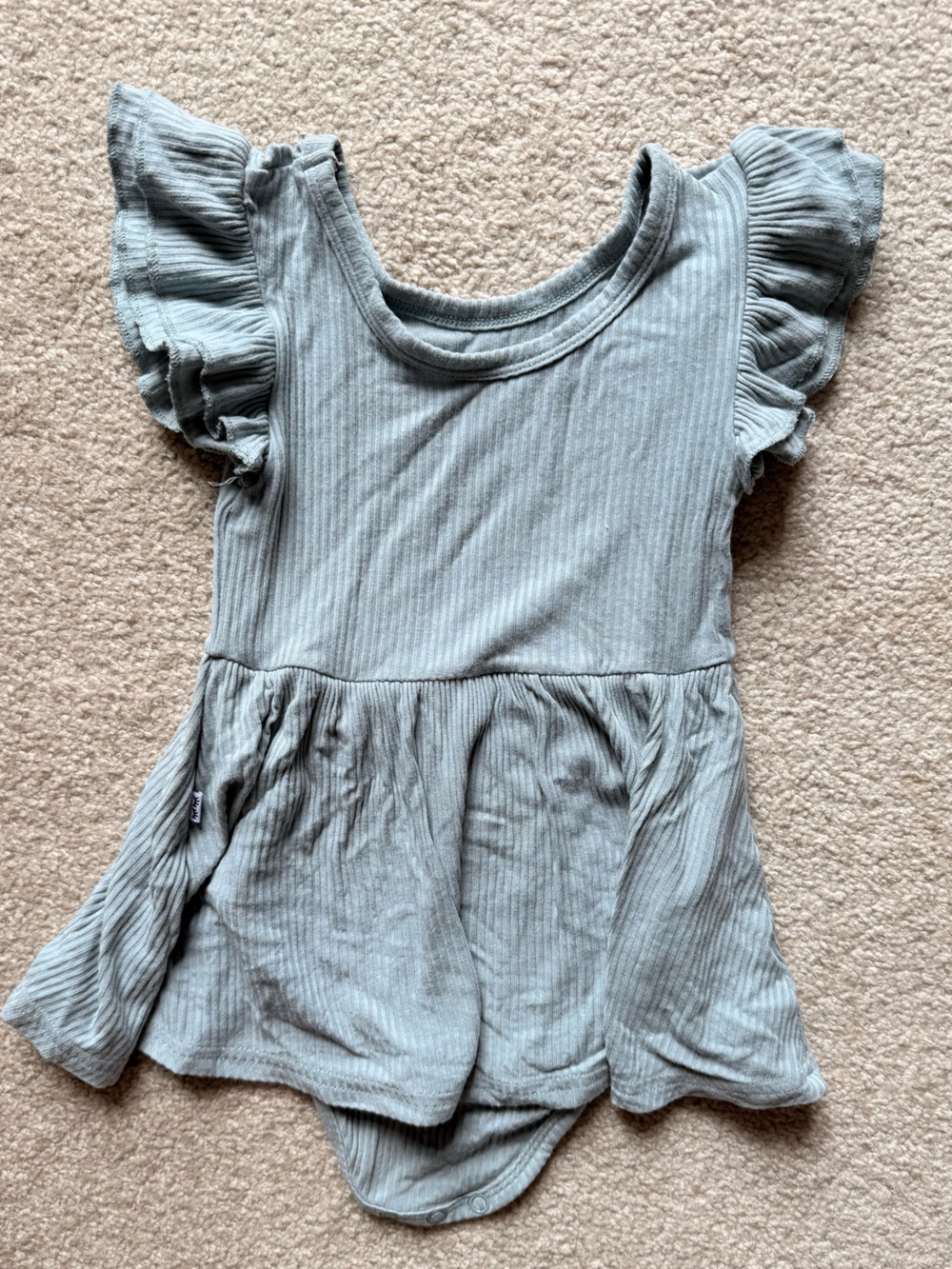 Little Sleepies Light Gray Ribbed Flutter-Sleeve One-Piece